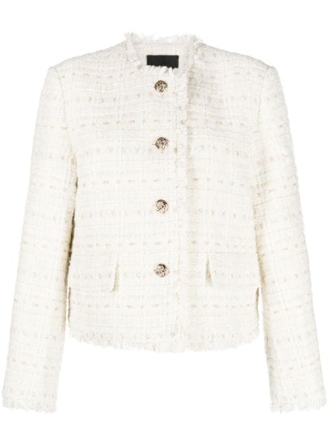 tout a coup embossed-button frayed tweed jacket