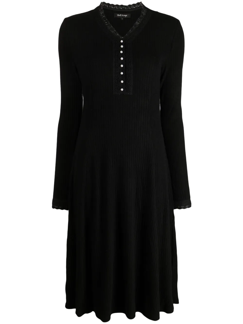 Tout A Coup Ribbed V-neck Midi Dress In Black