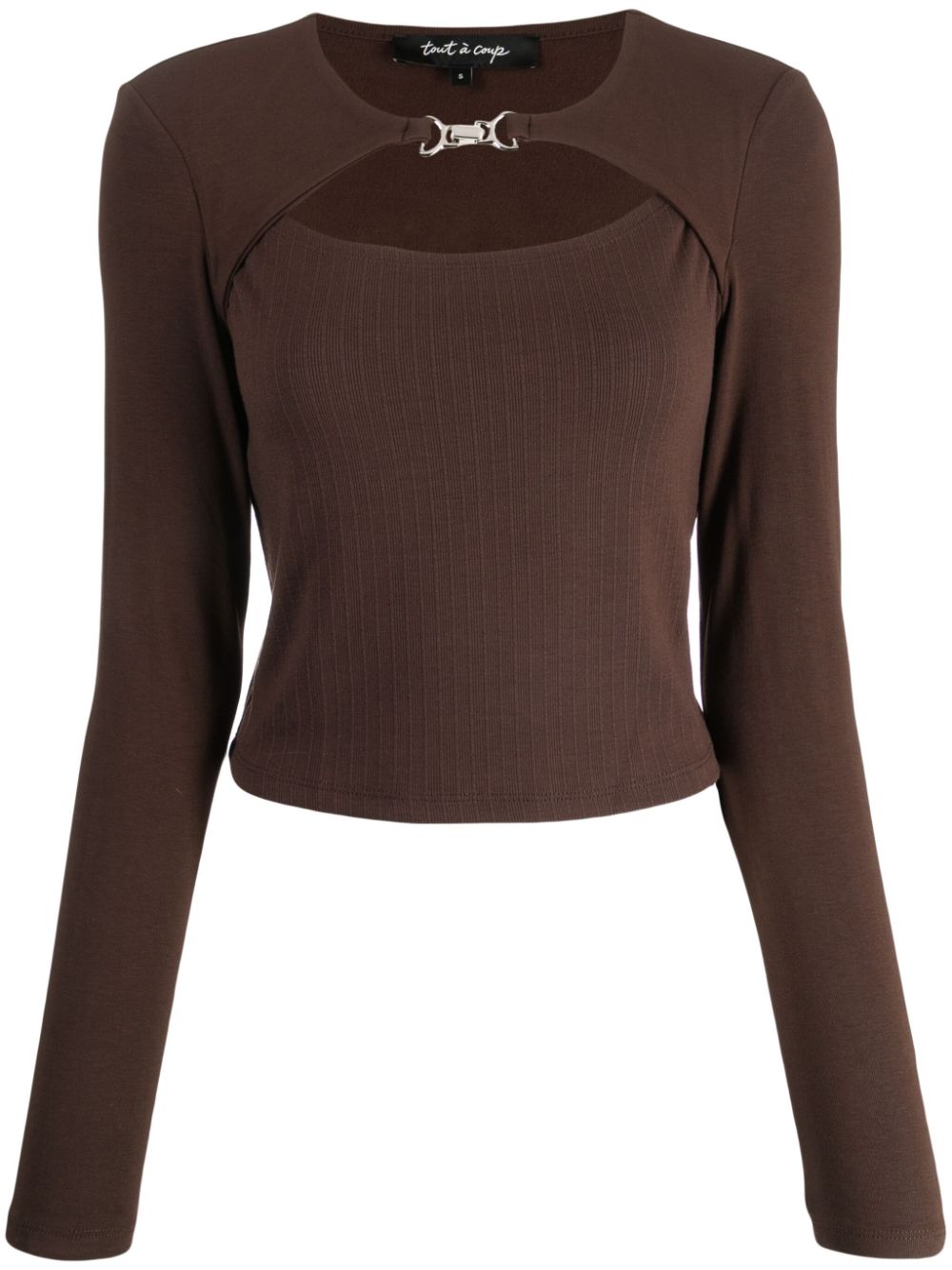 Tout A Coup Buckled Cut-out Crop Top In Brown