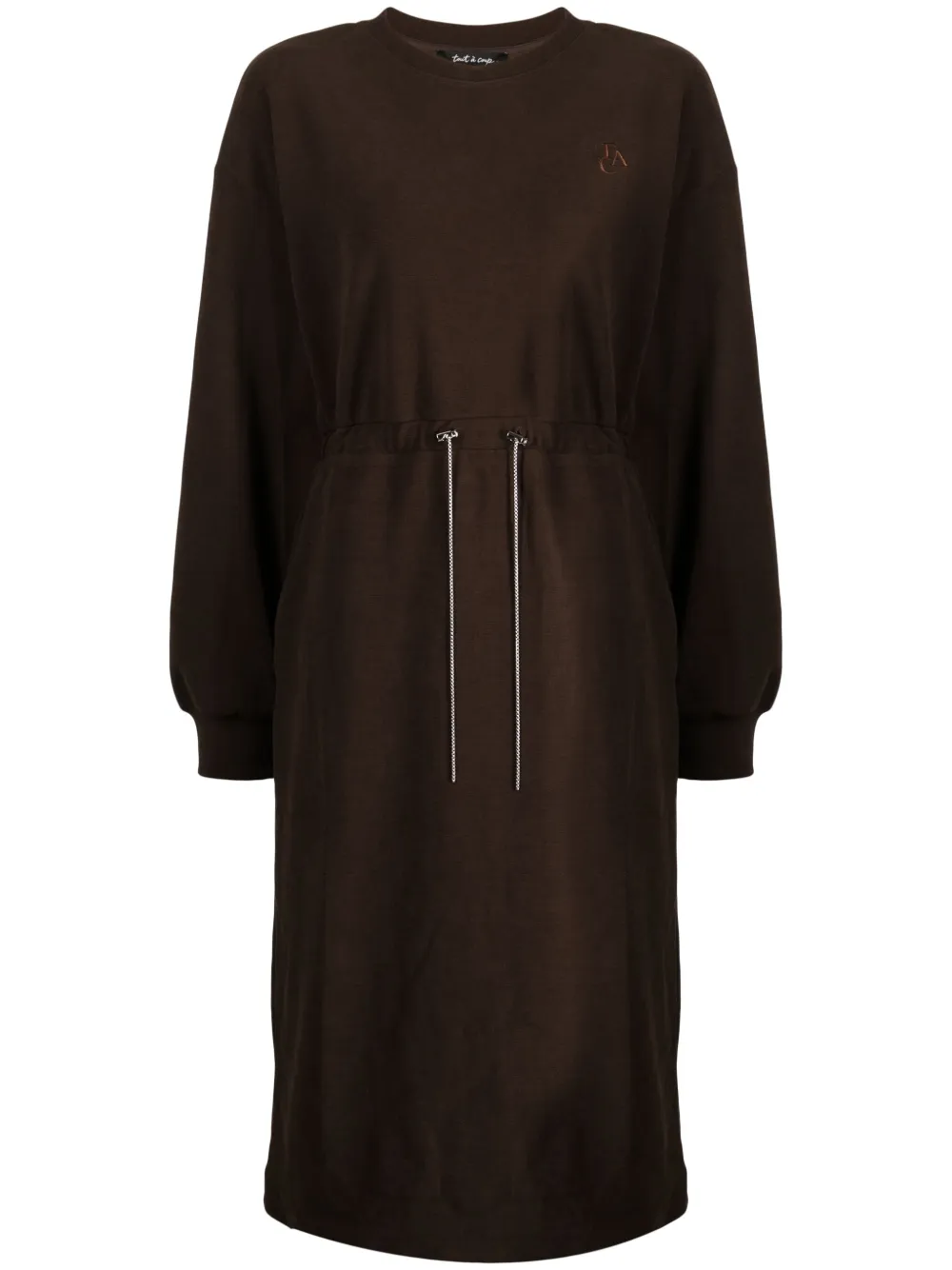 Tout A Coup Logo-embroidered Drawstring Midi Dress In Brown