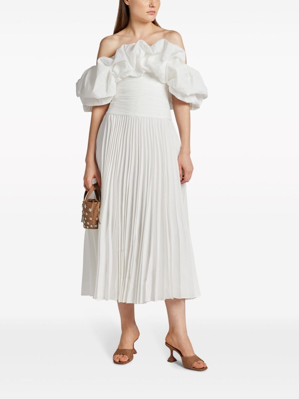 Shop Acler Arahura Ruffle-collar Midi Dress In White