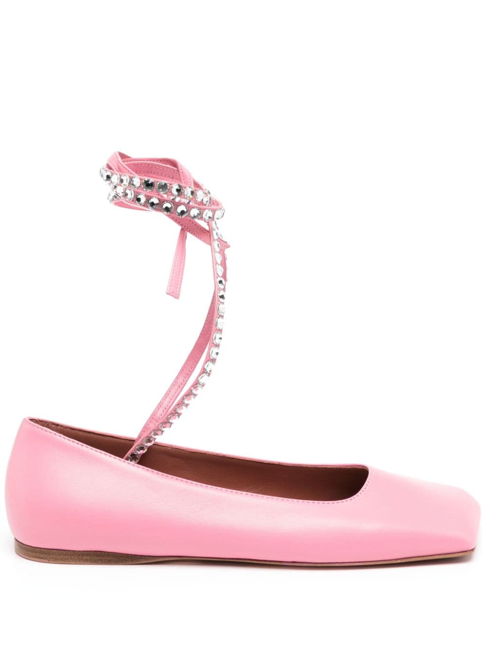 Shop Amina Muaddi Ane Leather Ballerina Shoes In Pink