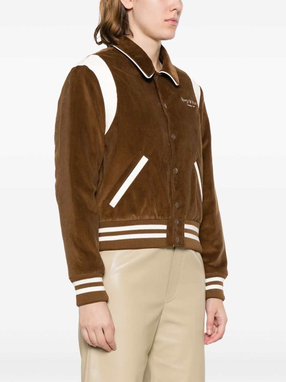 Shop Sporty And Rich Logo-embroidered Corduroy Bomber Jacket In Brown