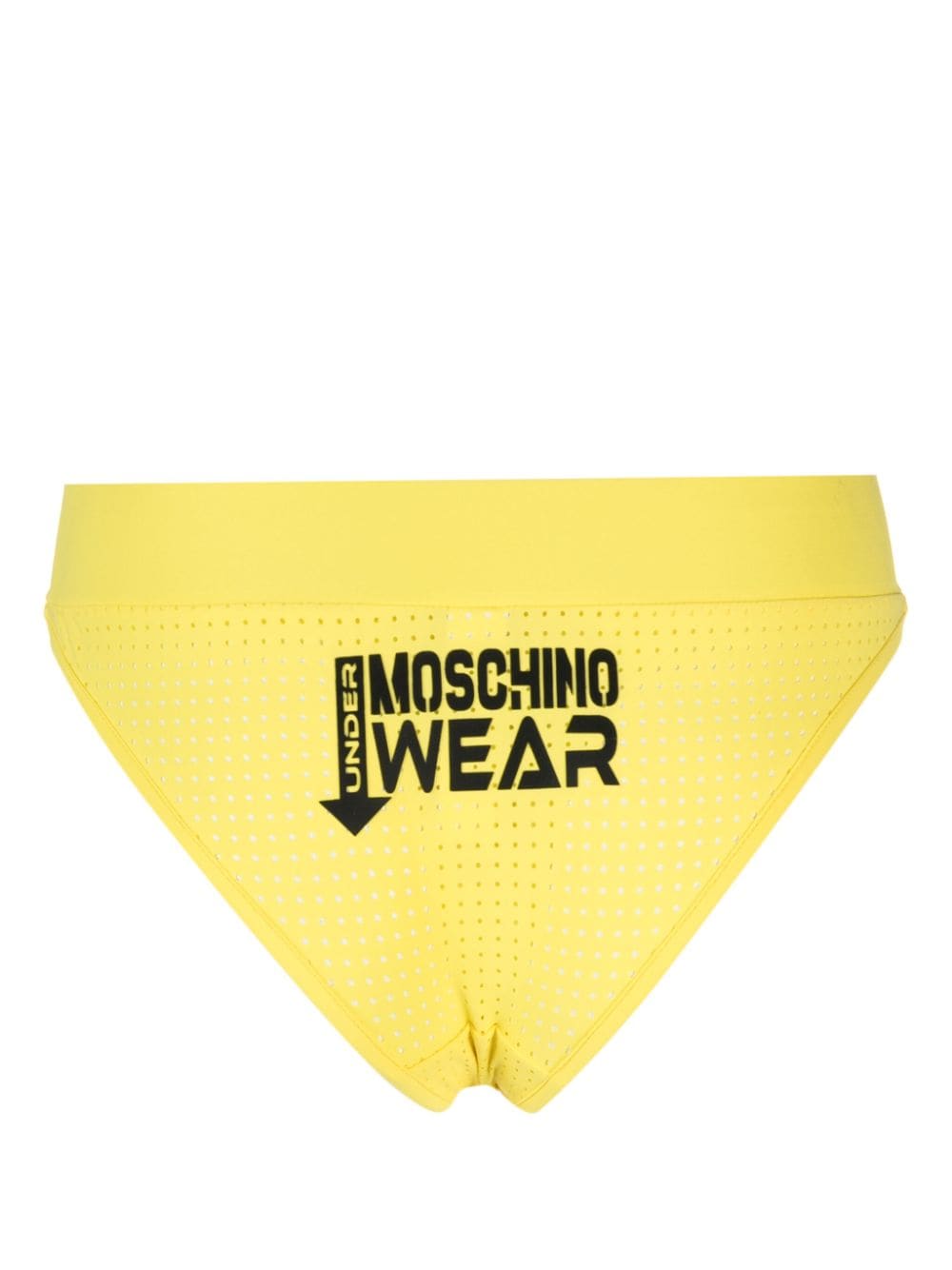 Shop Moschino Logo-appliqué Mesh Thong In Yellow