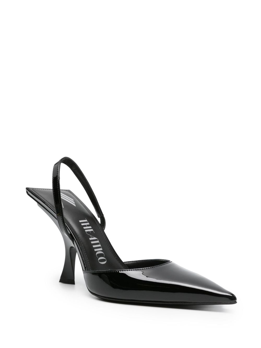 Shop Attico 100mm Patent-finish Pointed-toe Mules In Black