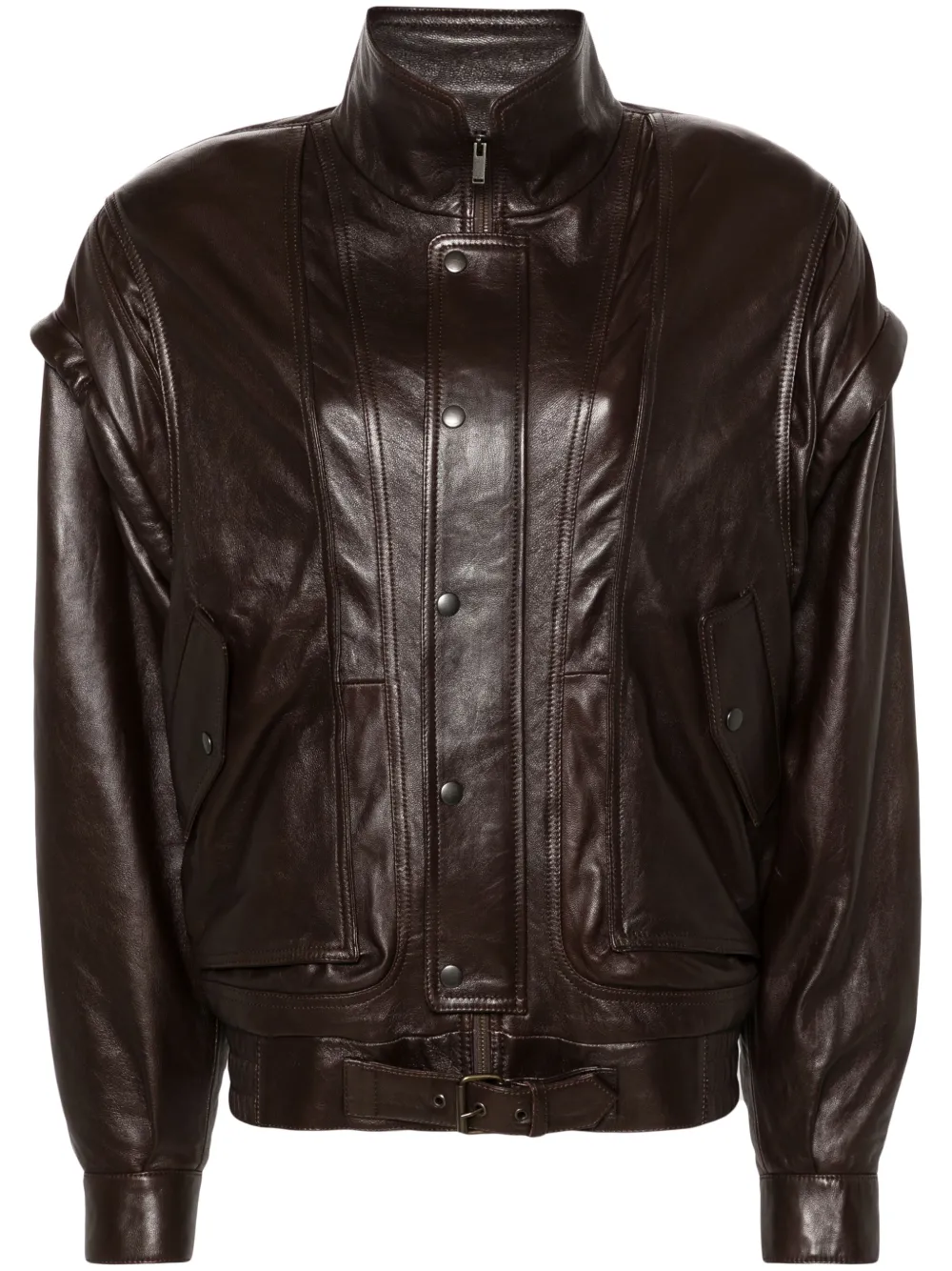 Saint Laurent Oversized leren bomberjack Bruin