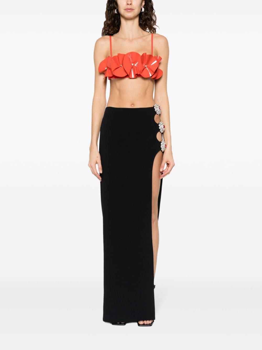 Shop David Koma Cut-out Detail Crystal-embellished Skirt In Black