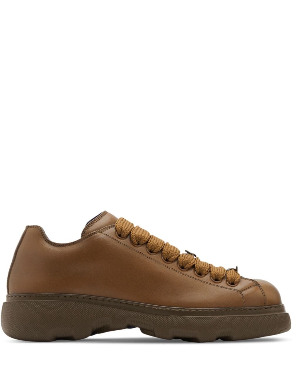 Shop Burberry Ranger Leather Sneakers In Brown