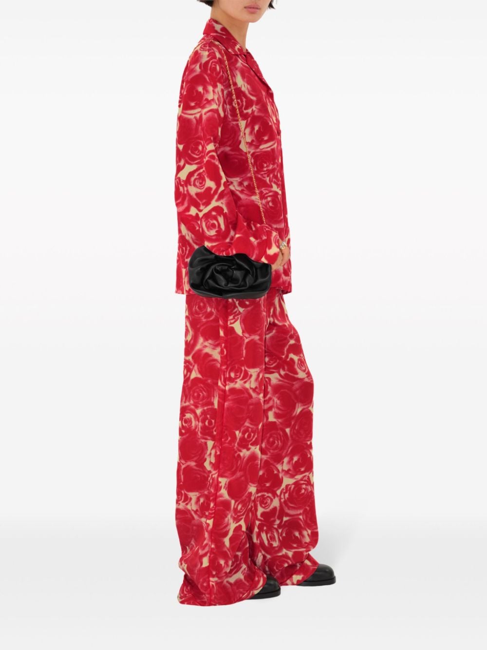 Shop Burberry Rose-print Drawstring Silk Trousers In Red