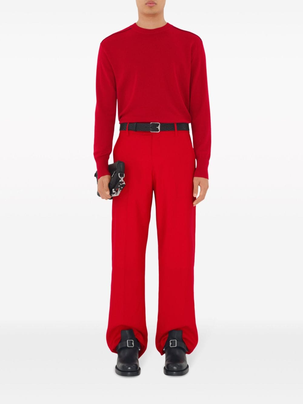 Shop Burberry Pressed-crease Wool Tailored Trousers In Red
