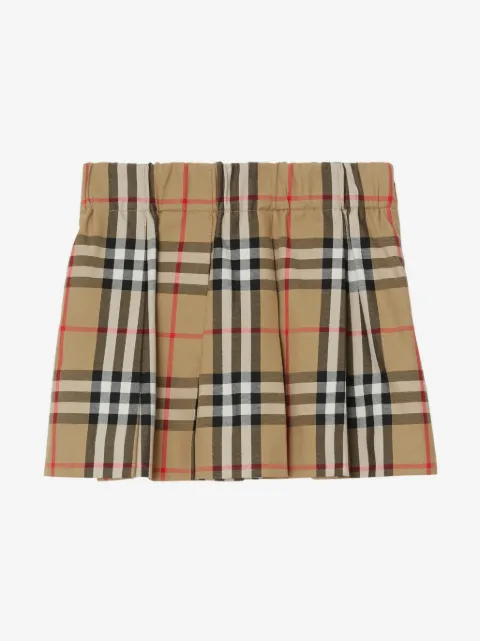 Burberry Kids checkered pleated cotton skirt