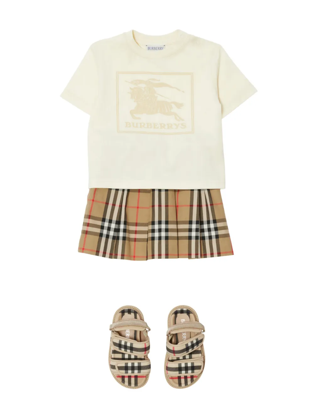 Shop Burberry Checkered Pleated Cotton Skirt In Neutrals