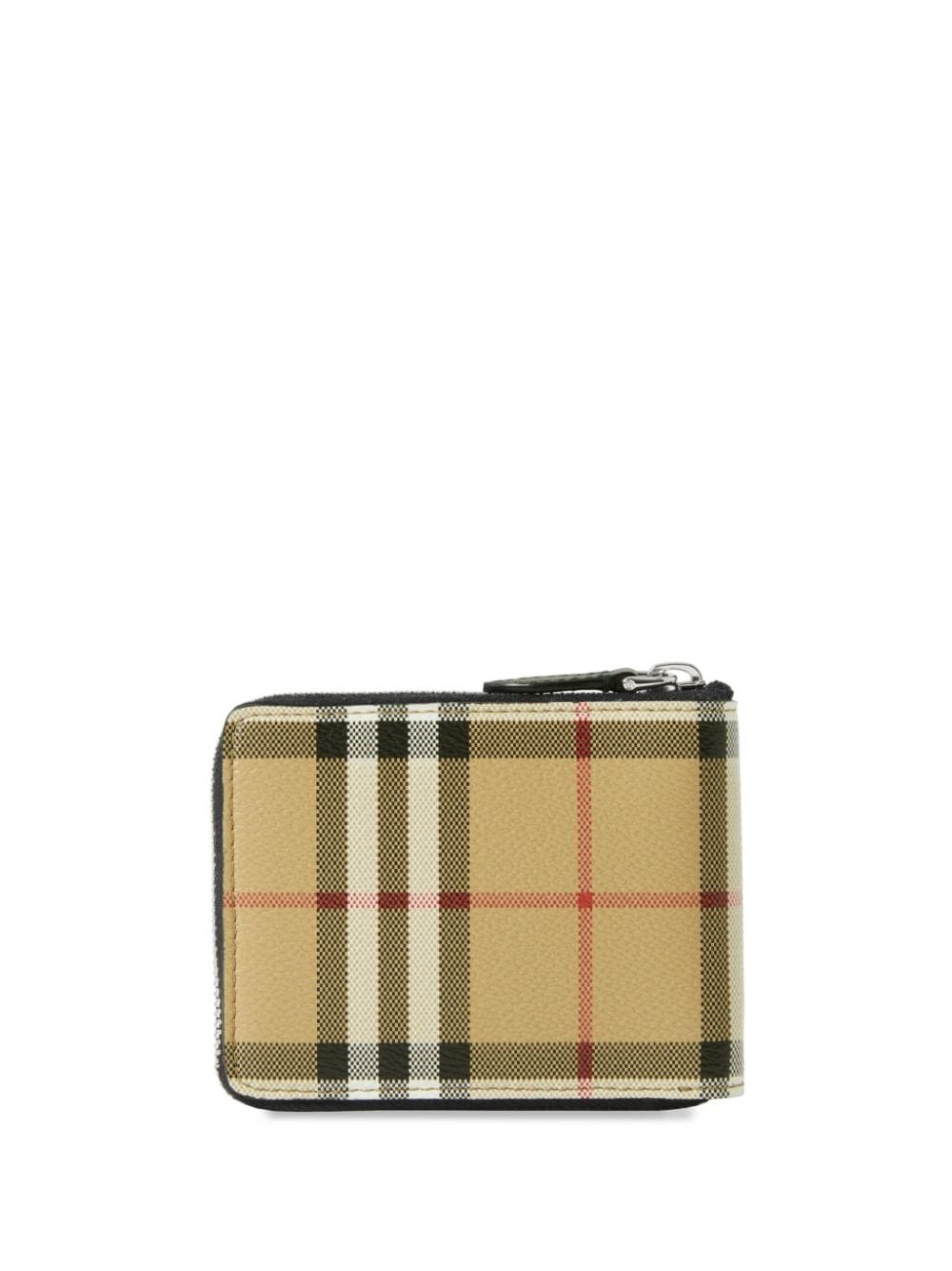 Shop Burberry Checked Zipped Wallet In Brown