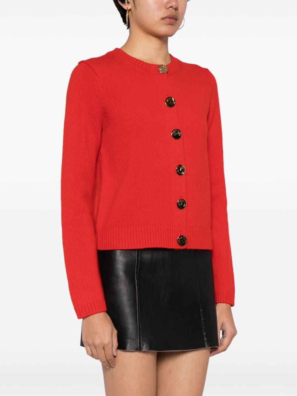 Shop Tory Burch Logo-engraved Crew-neck Cardigan In Red