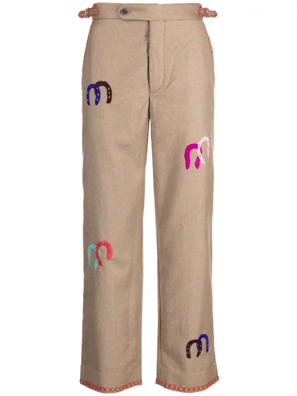 Bode Horseshoe Straight-leg Trousers in Brown