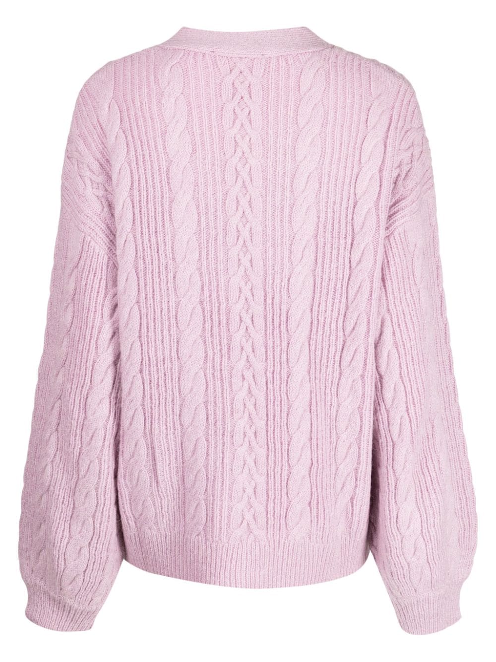 Shop Tout A Coup Faux-pearl Button Cable-knit Cardigan Set In Purple