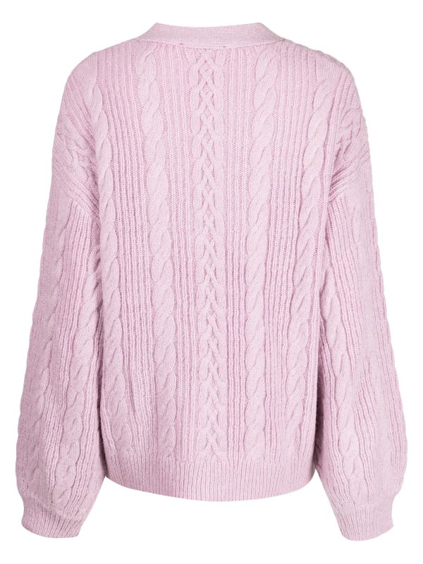 Oversized Cable-knit Sweater - Light pink - Ladies
