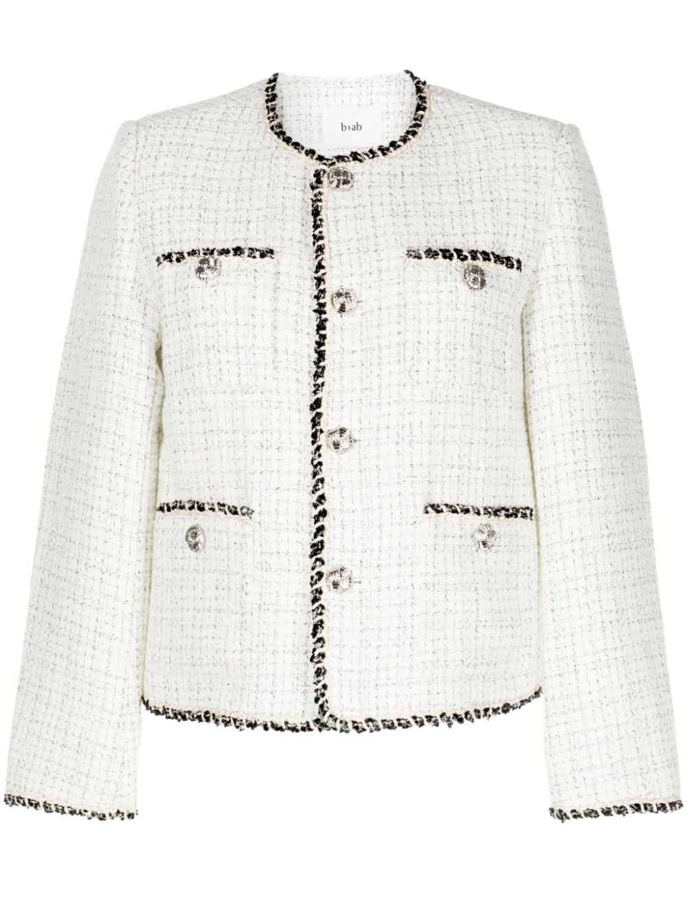 b+ab contrasting-trim tweed jacket - White