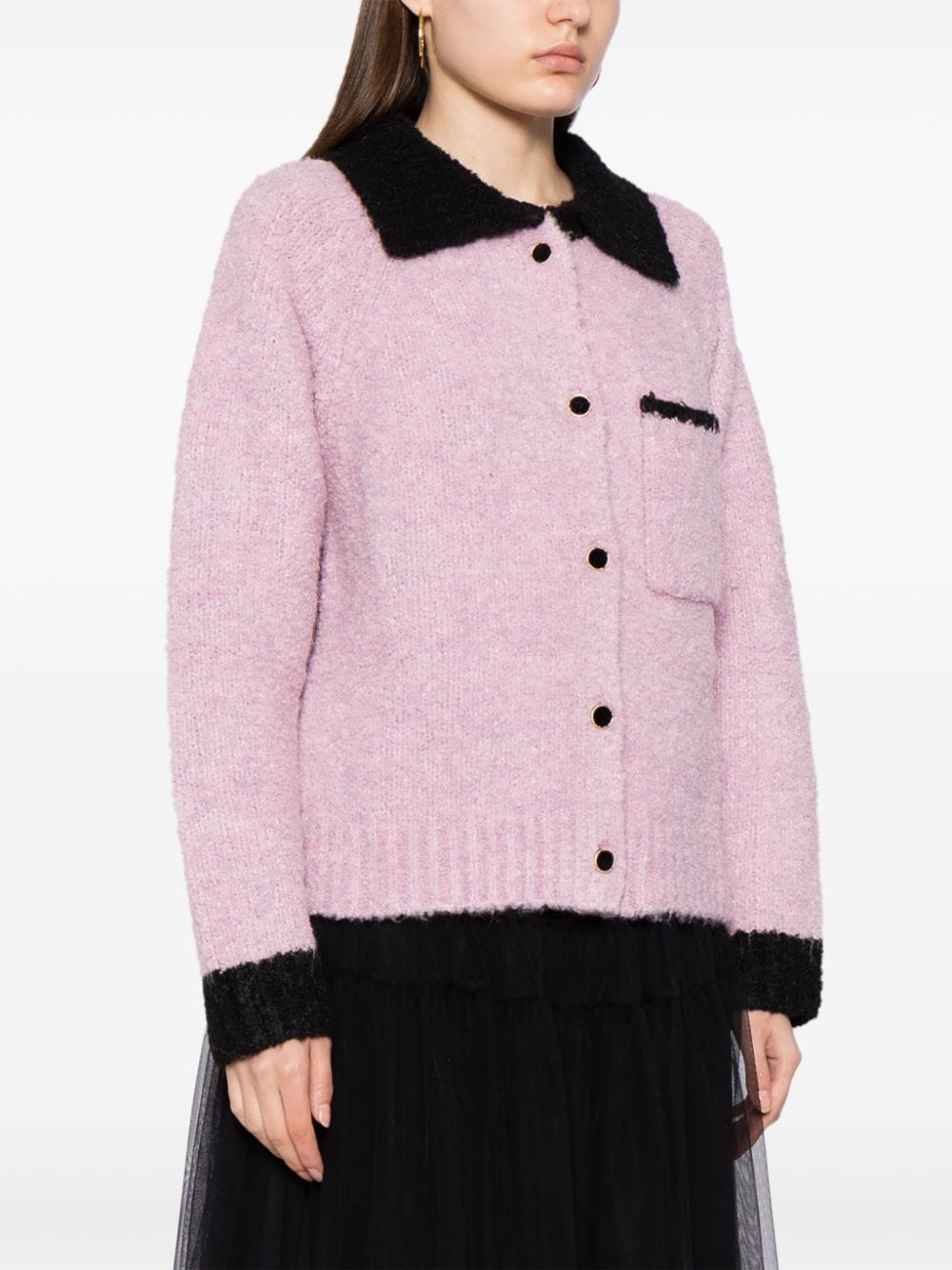 Shop B+ab Contrast-trim Marl-knit Cardigan In Purple