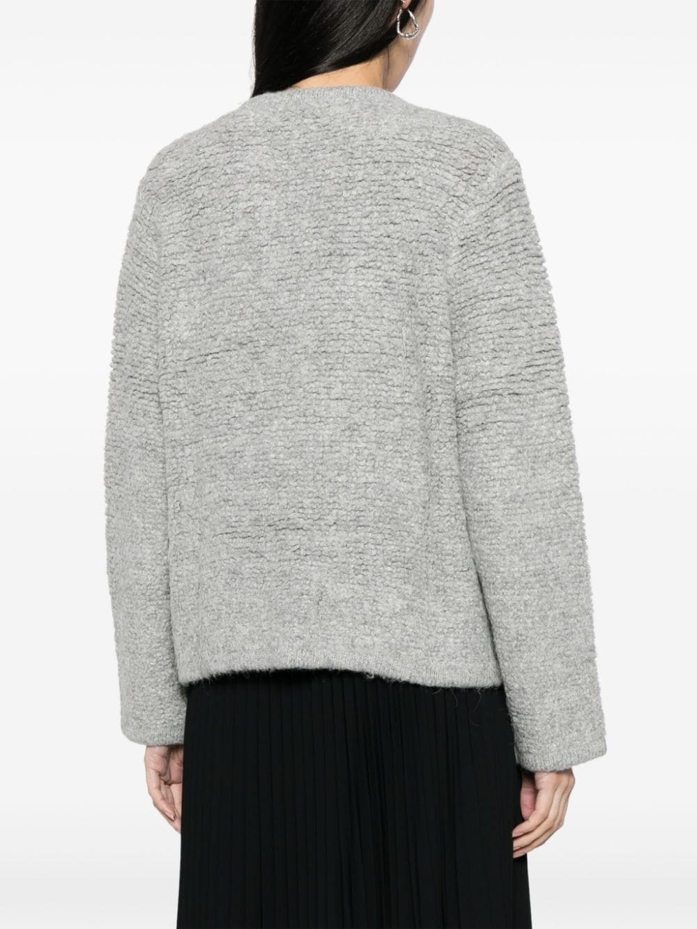Shop B+ab Flap-pocket Bouclé Wool-blend Cardigan In Grey