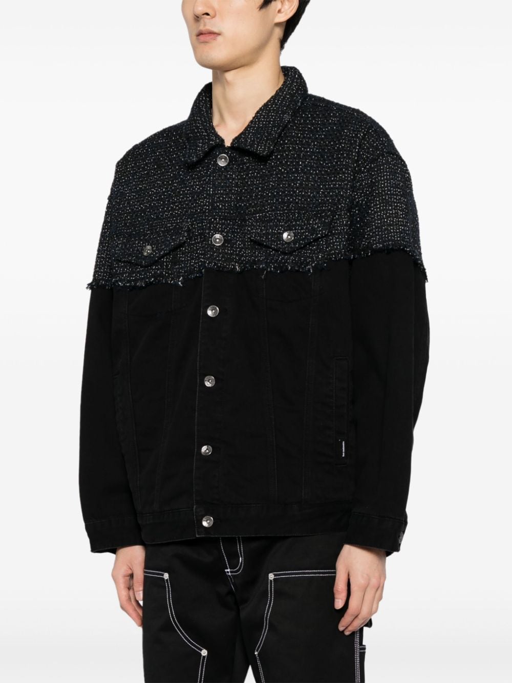 Shop Five Cm Spread-collar Tweed-panel Jacket In Black