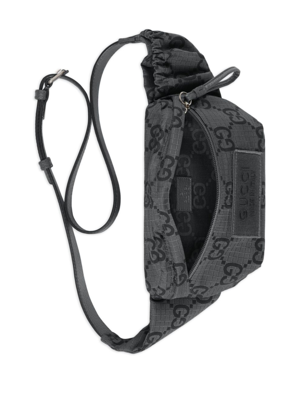 Shop Gucci Gg-damier Logo-patch Belt Bag In Grey