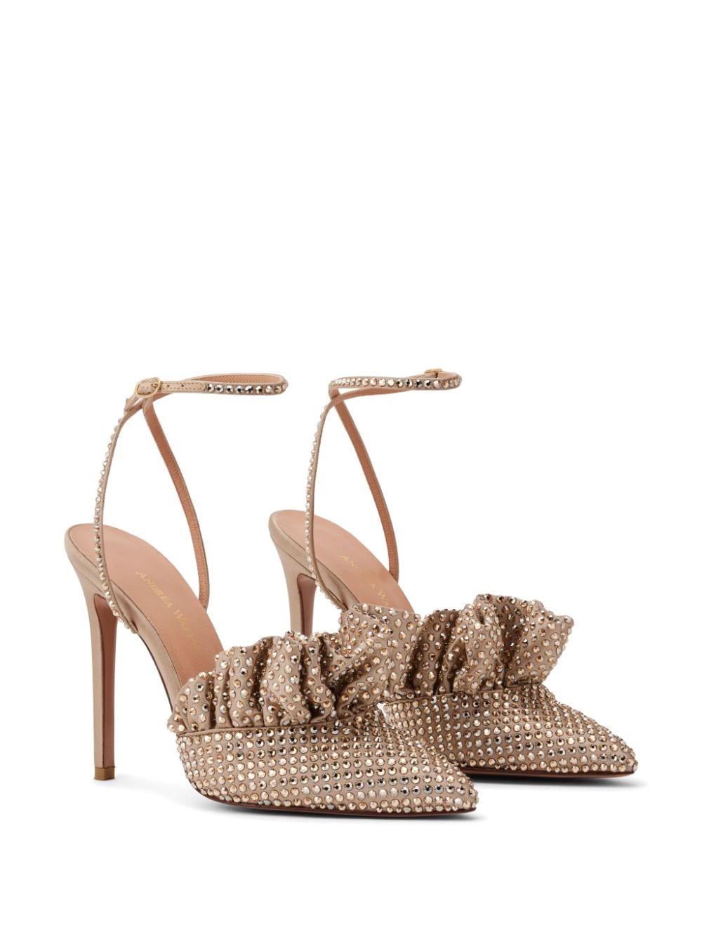 Shop Andrea Wazen Franca Full Glitz 105mm Leather Pumps In Brown