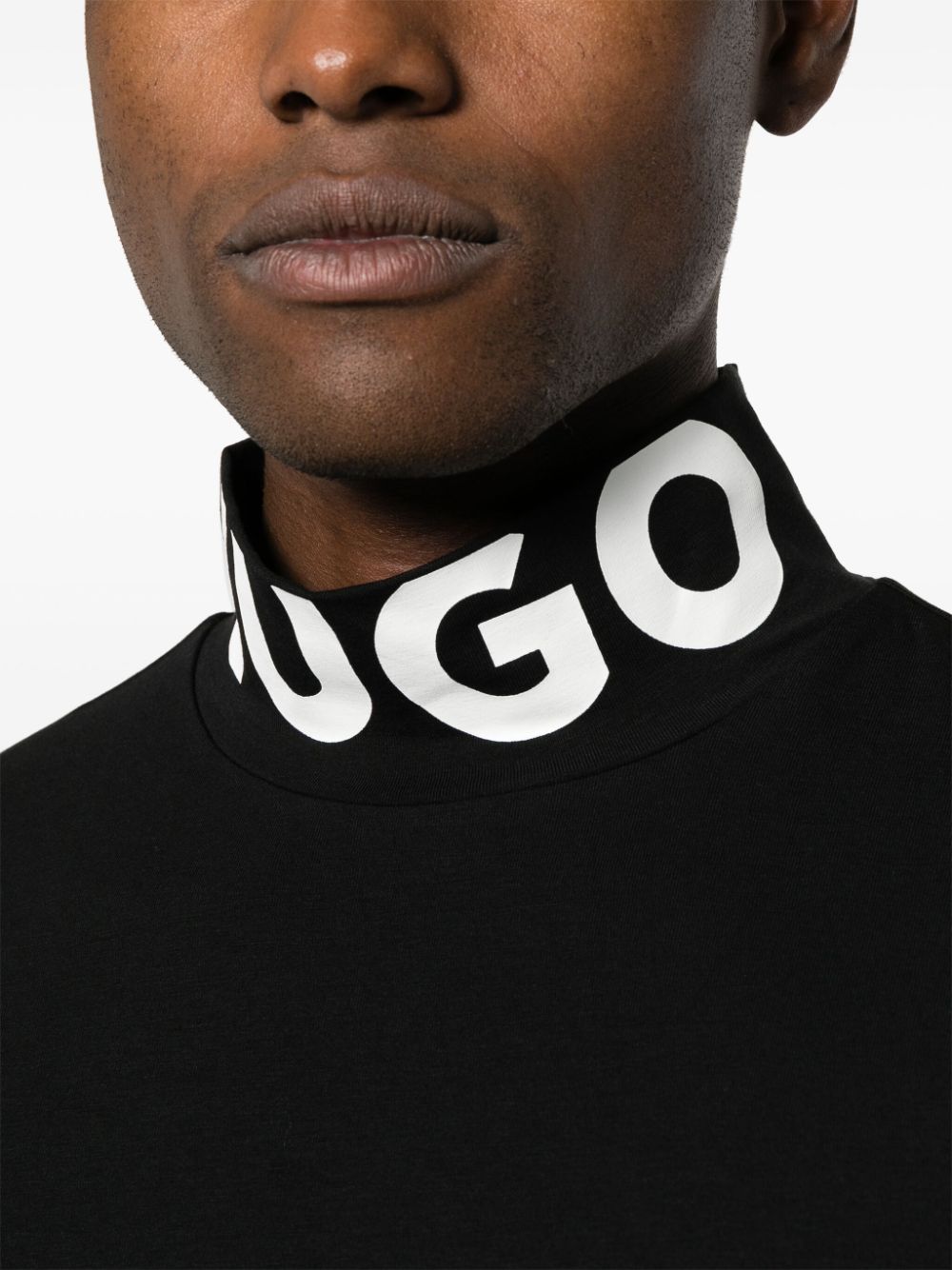 Shop Hugo Logo-print Roll-neck Sweatshirt In Black