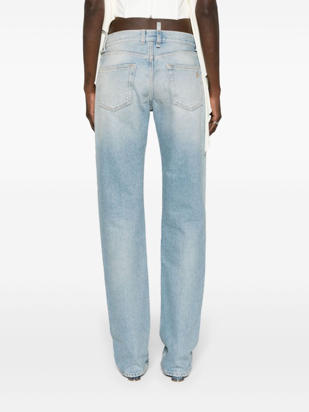 Shop Attico Embellished Low-rise Tapered Jeans In Blue