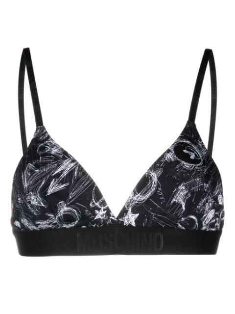 Moschino sketch-print cotton triangle bra