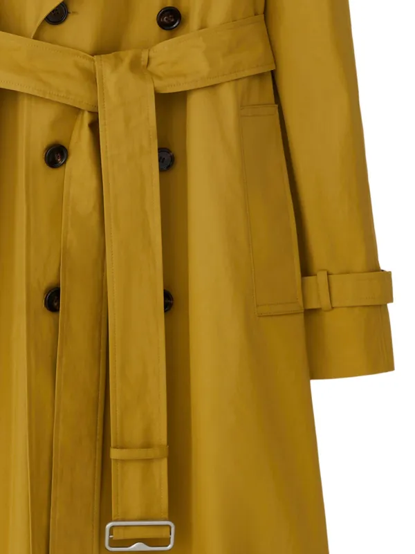 Burberry Long Gabardine Cotton Trench Coat Yellow FARFETCH TH