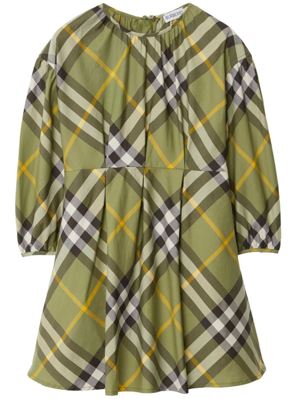 Burberry Kids' Savannah Checkered Cotton A-line Dress In Green