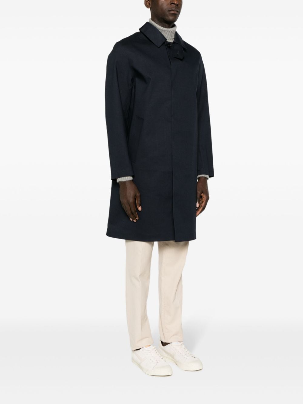 Shop Mackintosh Single-breasted Cotton Trench Coat In Blue
