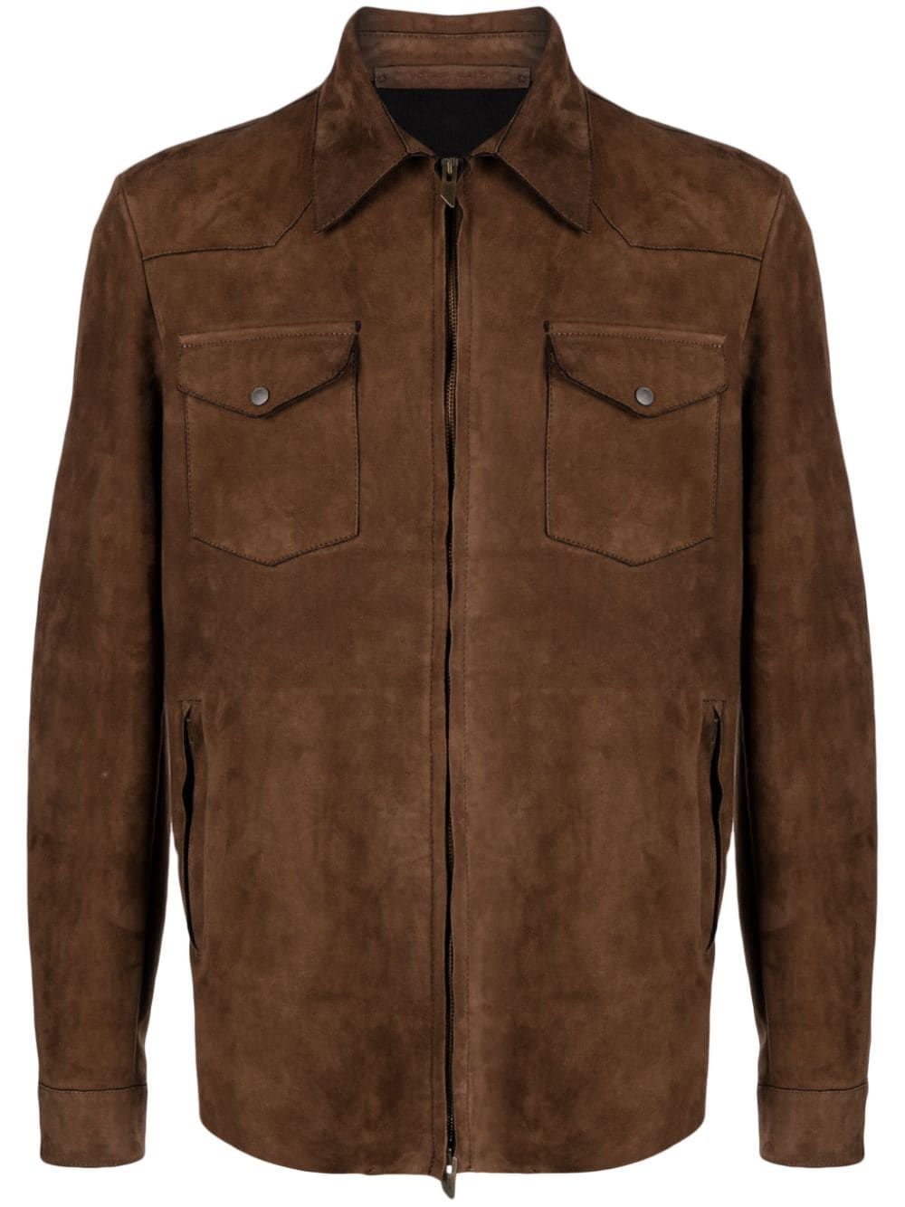 Salvatore Santoro Zip-up Suede Shirt Jacket In Brown