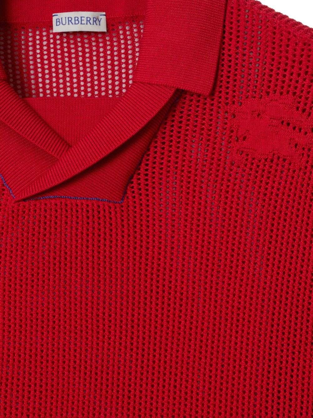 Shop Burberry Ekd-embroidered Mesh Polo Shirt In Red