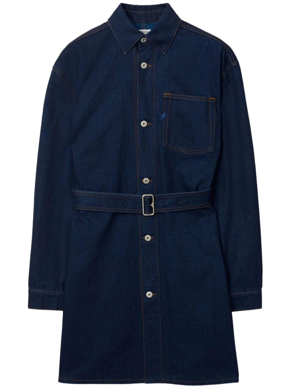 burberry robe-chemise en jean à taille ceinturée - bleu