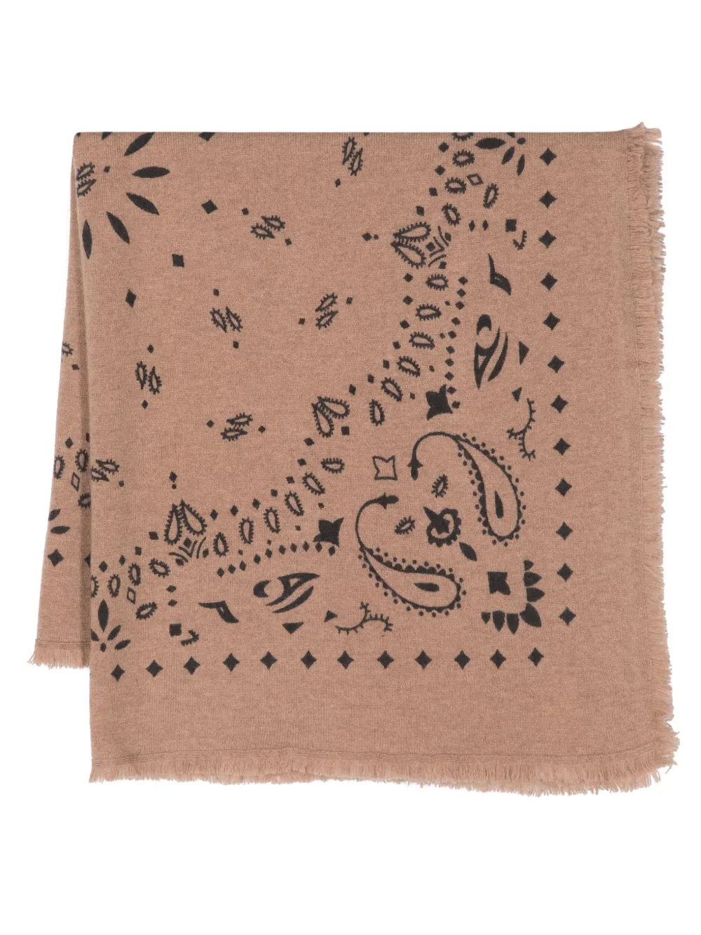 Kujten Bandana-print Ribbed Cashmere Scarf In Brown