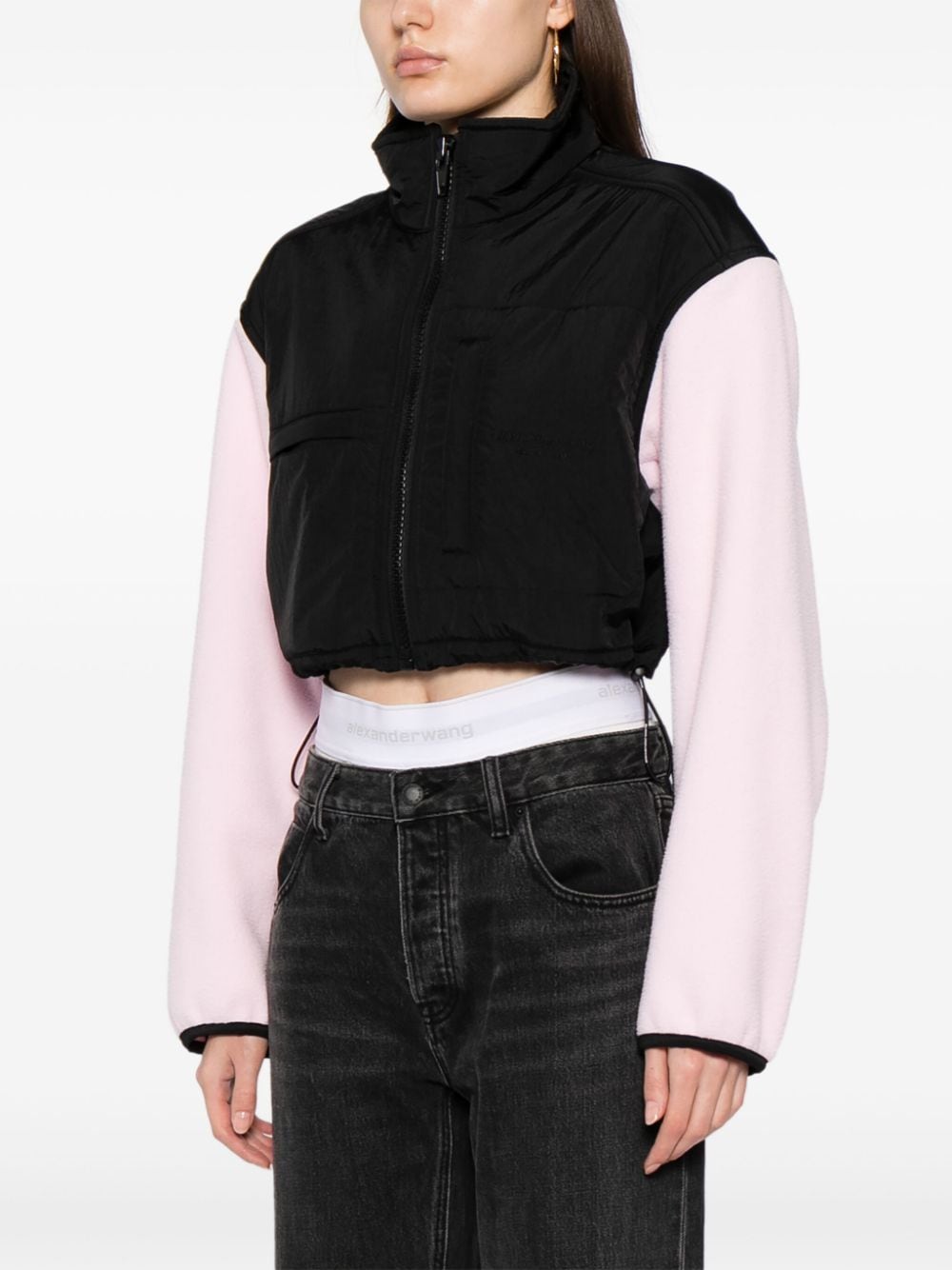 Shop Alexander Wang Panelled Zip-up Cropped Jacket In Black