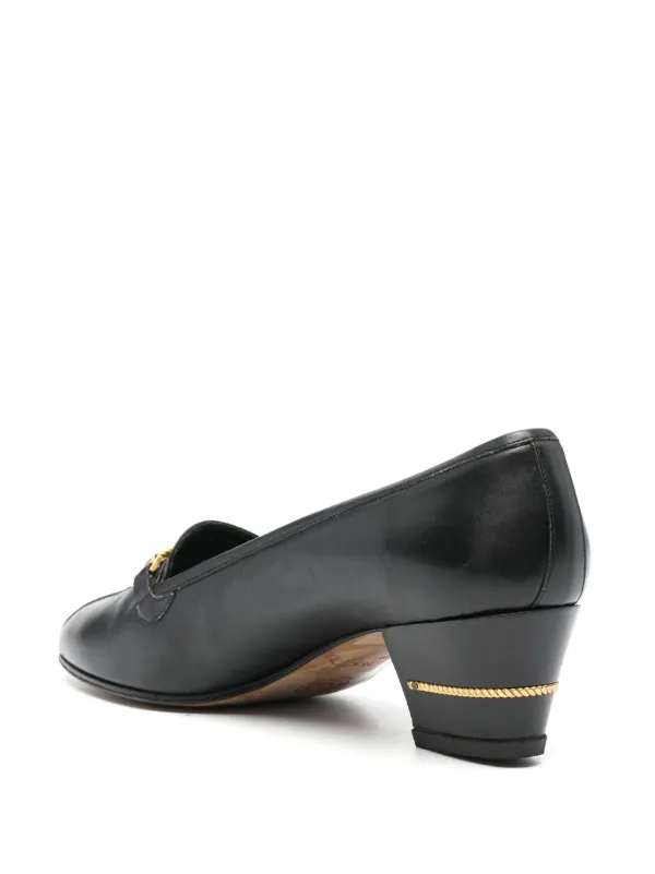 GUCCI ブラックハラコミュール Gucci Black Leather Mid-heel Horsebit Slingback Pumps - Size