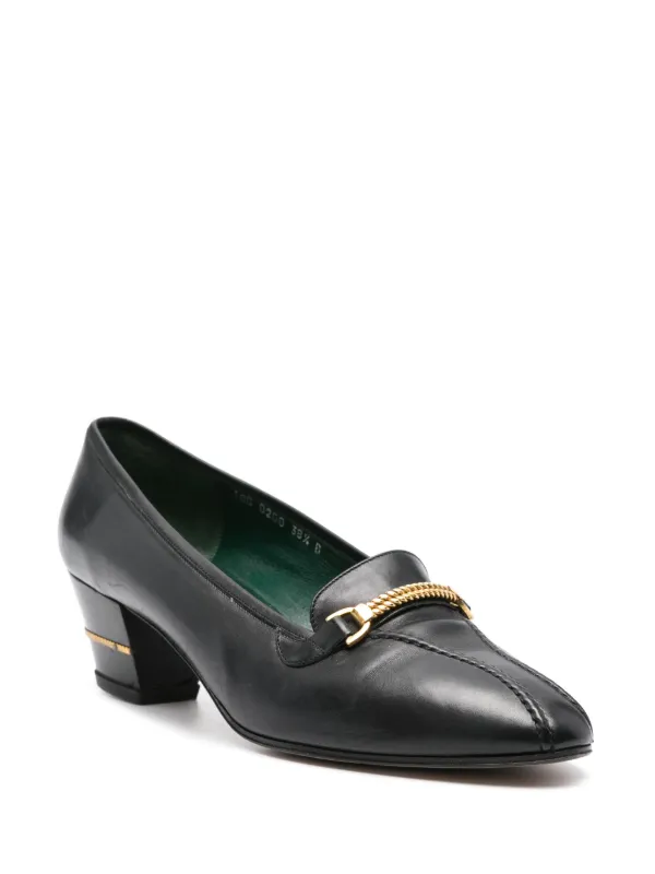 【関税&送料込】Gucci Black Leather Pumps Gucci Pre-Owned 1980s chain-link Leather Pumps | Black