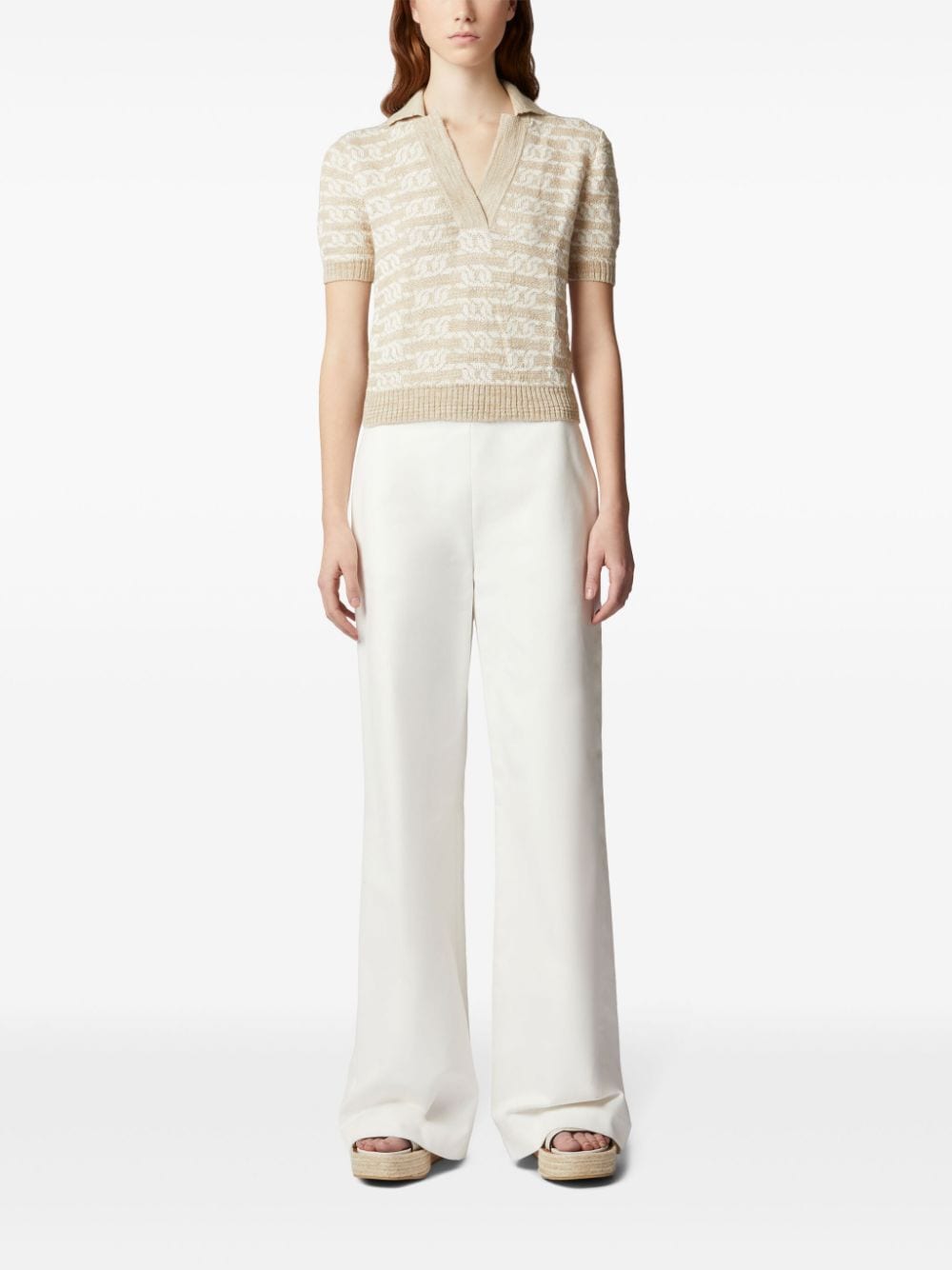 Shop Tod's Chain-motif Knitted Polo Top In Neutrals