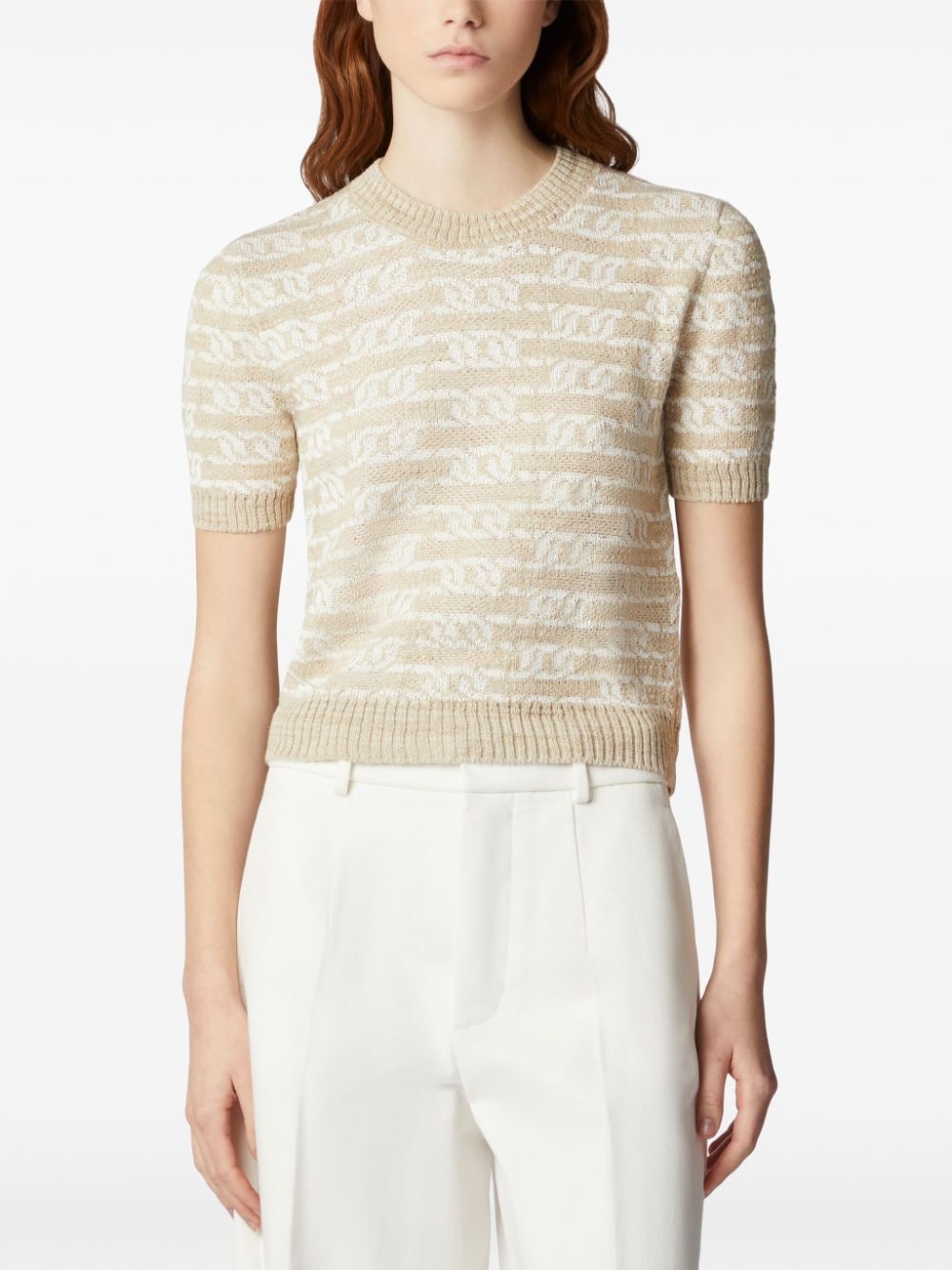 Shop Tod's Chain-motif Knitted Top In Neutrals
