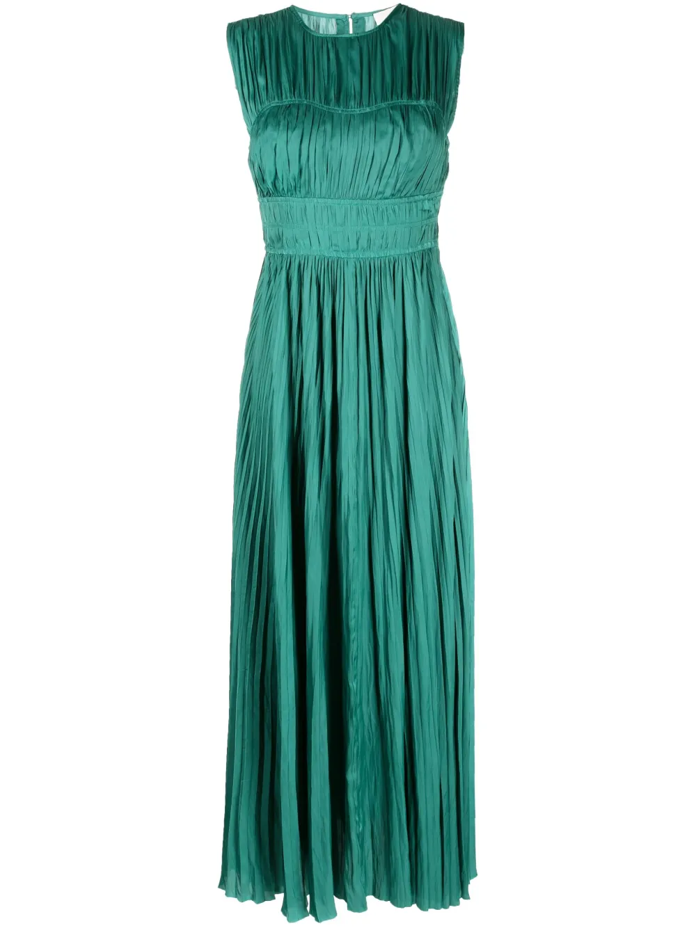 Ulla Johnson Delia Sleeveless Pleated Satin Gown In Green