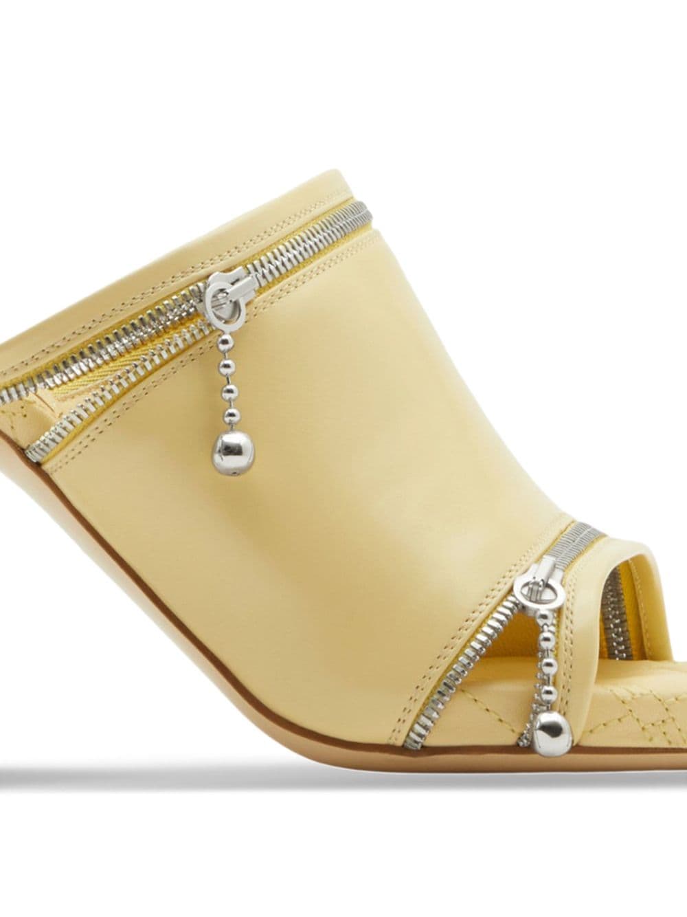 Shop Burberry 85mm Decorative-zip Leather Sandals In Yellow