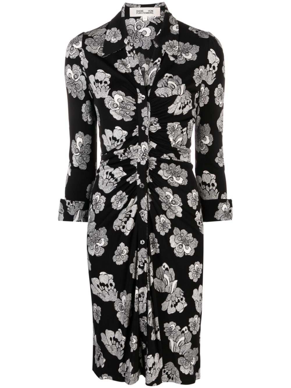 Shop Diane Von Furstenberg Sheska Floral-print Midi Shirtdress In Black