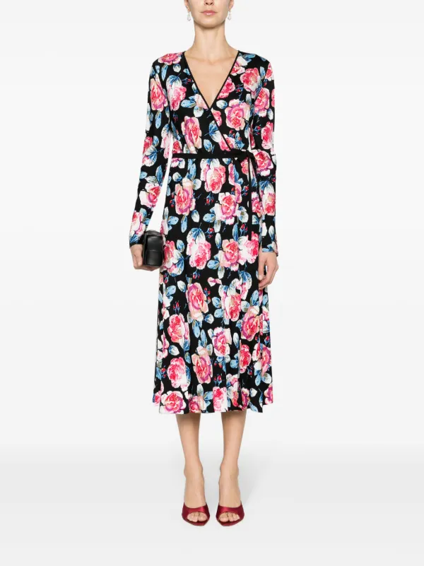 DVF Diane Von Furstenberg Robe Portefeuille Anika Imprimée Noir