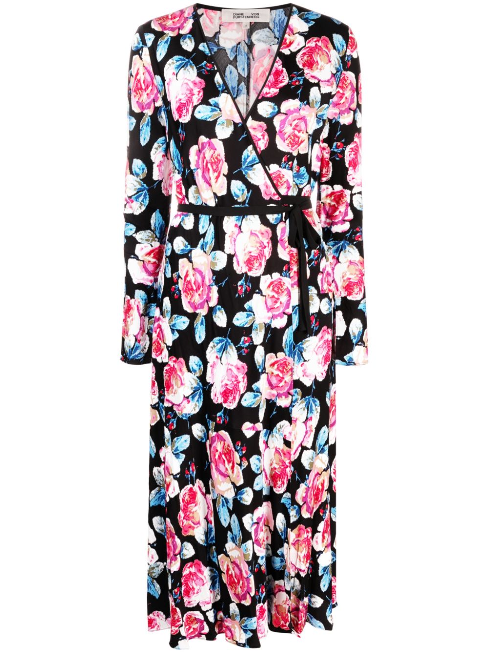 DVF Diane von Furstenberg Midi-jurk met roosprint Zwart