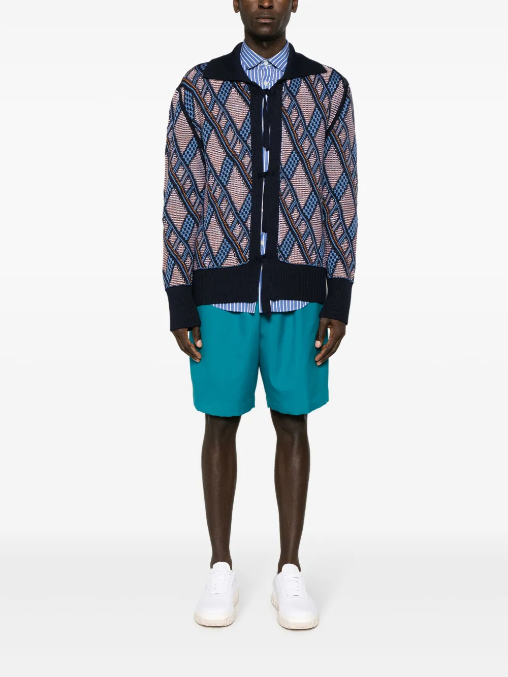 Shop Marni Pleated Virgin Wool Bermuda Shorts In Blue