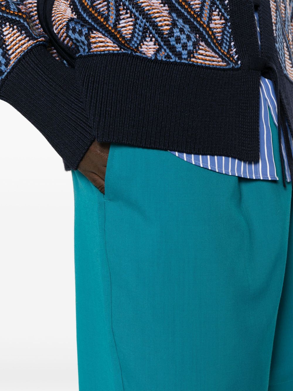 Shop Marni Pleated Virgin Wool Bermuda Shorts In Blue