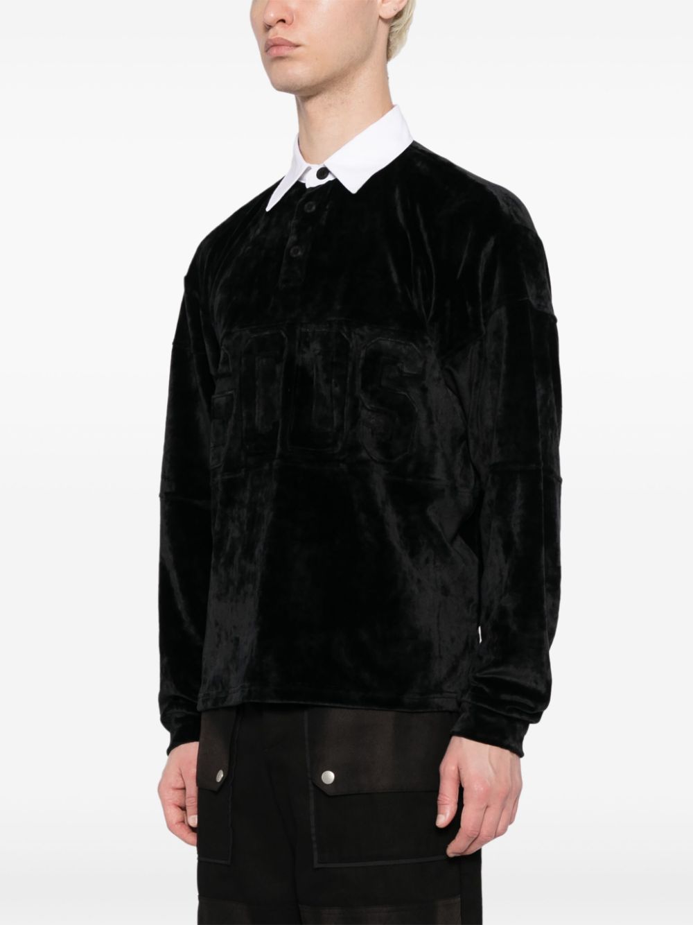 Shop Gcds Logo-embroidered Velour Polo Shirt In Black